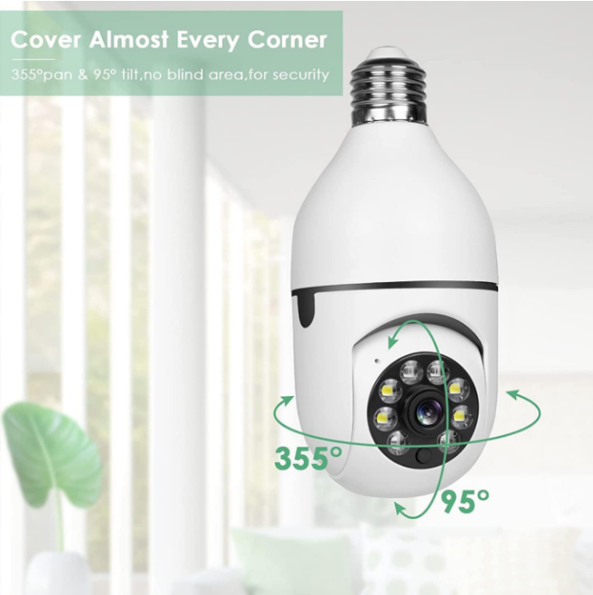 TECHNOVIEW Light Bulb Security Camera,Home WiFi 360 Degree Pan/Tilt Panoramic IP Camera,Wireless Home Surveillance Cameras with Motion Detection,Two-Way Audio,Night Vision
