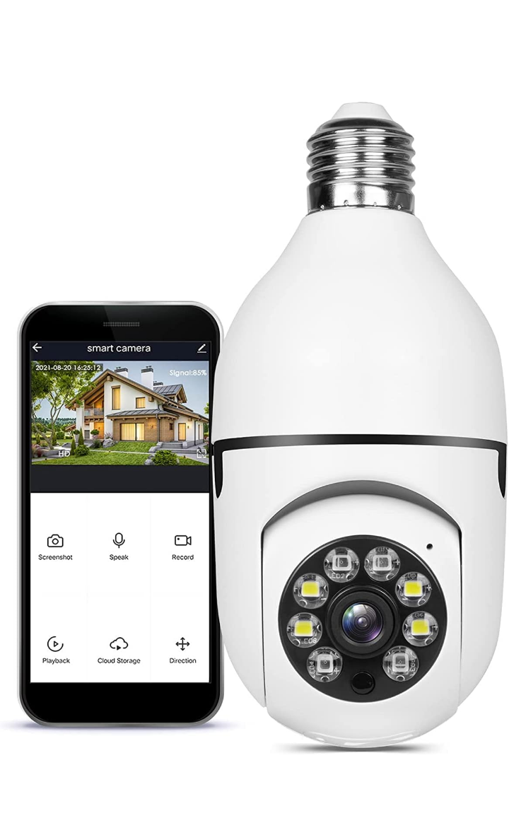 TECHNOVIEW Light Bulb Security Camera,Home WiFi 360 Degree Pan/Tilt Panoramic IP Camera,Wireless Home Surveillance Cameras with Motion Detection,Two-Way Audio,Night Vision